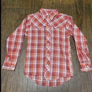 70s 80s VINTAGE LADIES CHECK SHIRT ビンテージ レディース チェック シャツ 古着 USA アメリカ 仕入れ 美品 12 赤 オレンジ