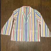 80s 90s VINTAGE LADIES STRIPE JACKET ビンテージ レディース ストライプ柄 ジャケット 古着 USA アメリカ 美品 10 M ビッグ シルエット_画像1