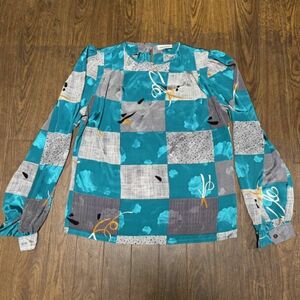 60s 70s 80s VINTAGE LADIES POLY DESIGN TOPS ビンテージ レディース トップス 古着 USA アメリカ 美品 ブルー 柄