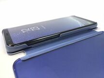 鏡面 Galaxy S8 SC-02J/SCV36 手帳型ミラーフリップケース カバー 半透明 ブルー_画像7