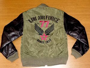 LOW BLOW KNUCKLE AIR FORCES MA-1 JKT/Lサイズ/カーキ/ロー ブロー ナックル 595708 レザー フライト エアフォース ライダース スタジャン