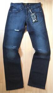 新品「GAUDI」クラッシュ加工 ストレートジーンズ Washed-Indigo SIZE:30 イタリア製