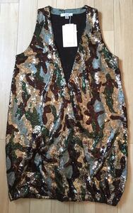 ~5/7* new goods [CROSSLEY] total spangled kashu cool tunic no sleeve tops Camouflage SIZE:S Italy made 