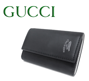 【送料無料 美品】 グッチ GUCCI 6連キーケース ホック式 ロゴ 小物 レザー ブラック 黒 アイボリー メンズ レディース シンプル 男女兼用