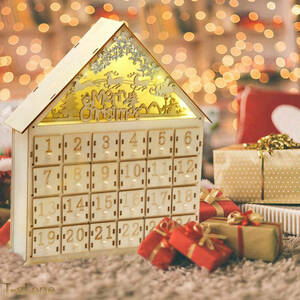 クリスマス LEDライト付きアドベントカレンダー 木製 トナカイデザイン 引き出し付き カウントダウン 特別 インテリア飾り 雰囲気作り