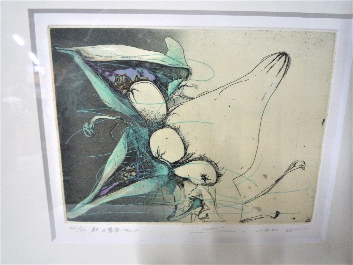 F5-382N Gemälde von Shinji Ando Titel: Früchte des Waldes Signiert Nr. 21/30 Drucklithographie Rahmengröße Breite 44 cm Höhe 36, 5 cm Tiefe 2 cm, Kunstwerk, drucken, Lithographie, Lithographie