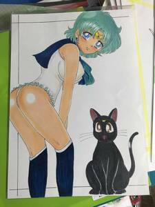 Art hand Auction Sailor Mercury A1 Hand-drawn illustration, Comics, Anime Goods, Hand-drawn illustration