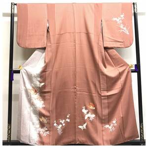 美品　上質　正絹　御誂え　訪問着　薄いブラウン　身丈158　裄66　華模様　高級呉服