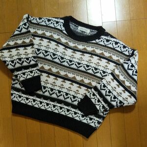 【美品】 DOUBLE NAME 総柄ニットセーター 厚手セーター