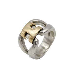 HERMES Hermes hi -тактный Lee кольцо кольцо 925/750 комбинированный #50( примерно 8.5 номер ) Vintage 