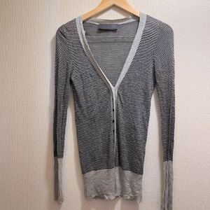  beautiful goods *mousy gray & black -stroke border line knitted cardigan sweater *1 knitted cardigan rib cardigan 