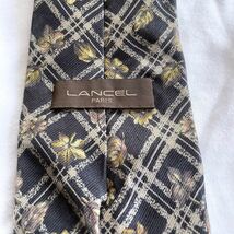 美品★LANCEL★グレー★チェック柄★花柄★総シルク★総柄★日本製★9㎝_画像8