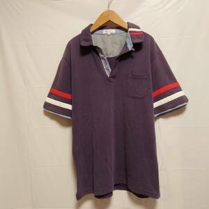 タケオキクチ THE SHOP TKポロシャツ【USED古着】半袖 men's サイズ(XL) 綿混 ネイビー×赤白ライン【訳あり商品・色あせ】　603-5K1902