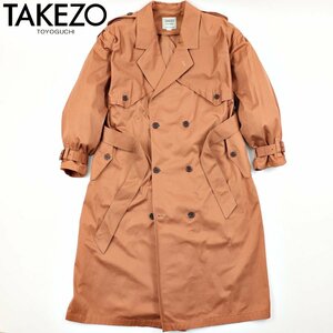 美品 TAKEZO for men タケゾートヨグチ コットツイル ロング丈 トレンチコート オレンジブラウン M JP:L ダブルブレスト メンズ