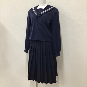 O02 (中古) 愛知方面 校名不明 セーラー服 上下 2点セット/M/W63/セーラー/スカート/紺/白2本/冬服/制服/学生服/女子学生/中学/高校