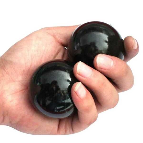 2個天然石マッサージボール ハンドエクササイズヒーリングボール (ブラック)