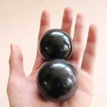 2個天然石マッサージボール ハンドエクササイズヒーリングボール (ブラック)_画像2