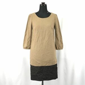 Made in Japan★アンタイトル/untitled★七分袖ワンピース/膝丈【1/women’s size -S/茶系/brown系】Tops/Dress◆BH43