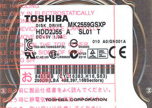 TOSHIBA(東芝) ノート用HDD 2.5inch MK2559GSXP 250GB 9.5mm