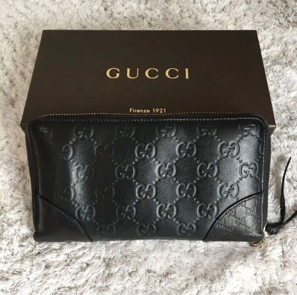 グッチ シマレザー ラウンドファスナー 長財布 GUCCI