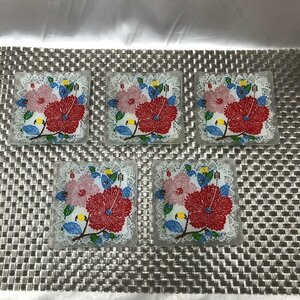 【現状保管品/KSH】硝子　レース　お花柄　5枚　小皿　飾り皿　夏野盛り付けに　冷菓ように HA1108