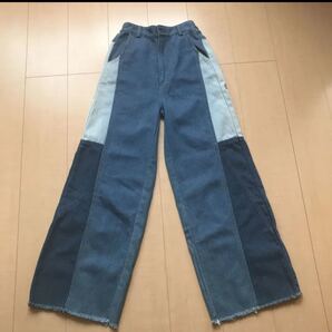 デニム切り替えワイドパンツ