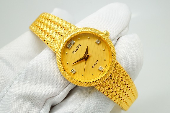9600円 セールショップ エルジン クオーツ 腕時計 18K GOLD HANDS 