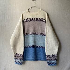 boli Via производства 80s 90s Vintage вязаный свитер / окантовка nordic большой размер USA Vintage K2-11032-0690 sale