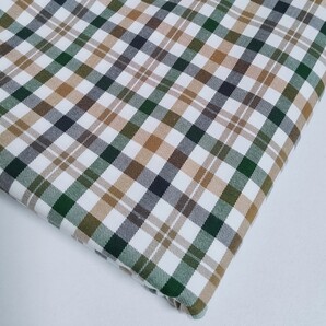 C 日本製 チェック柄 先染めツイル 綿100 グリーン x ベージュ x ホワイト