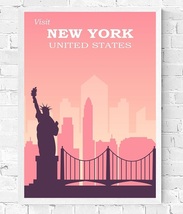 【フレーム付-白-】インテリアポスター ヴィンテージ トラベル アメリカ ニューヨーク A3サイズ mi1_画像1