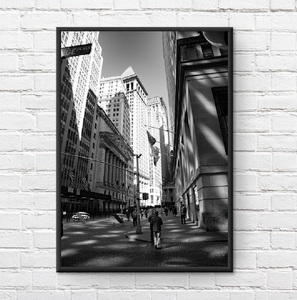 【フレーム付-黒-】インテリアポスター アメリカン ニューヨークの景色 モノクローム New York View A2サイズ an7