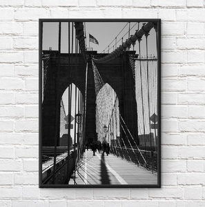 【フレーム付-黒-】インテリアポスター アメリカン ニューヨークの景色 モノクローム New York View A3サイズ as5
