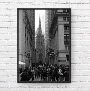 【フレーム付-黒-】インテリアポスター アメリカン ニューヨークの景色 モノクローム New York View A3サイズ as8