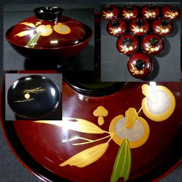 蔵c7855】輪島塗 金銀桜文蒔絵 吸物椀 内朱 六客 www ...