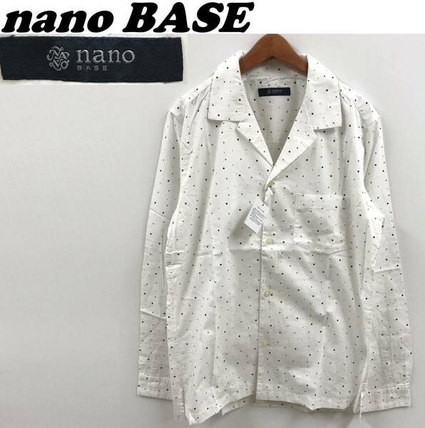 未使用品 /L/ nano BASE ホワイト 長袖カラーシャツ ランダムポルカドットオープン ナノユニバース カジュアル メンズ トップス ナノベース