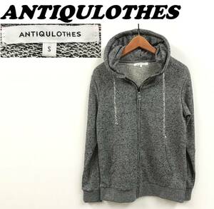 未使用品 /S/ ANTIQULOTHES パーカー BLACK ブラック 飛び裏毛 ZIP ジップ リブ レディース ユニセックス メンズ アンティクローズ 定番