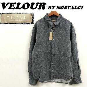 未使用 /M/ VELOUR BY NOSTALGI ネイビー 長袖シャツ ジャガード タグ ポケット ボタン メンズレディース カジュアル ベロアバイノスタルジ