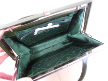 深緑　皮革　レトロハンドバッグ　四角形　手鏡付き _画像2