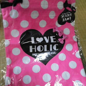 送料無料・同梱不可★LOVE HOLIC　ピンク×白ドット柄　レースつき　マルチ巾着　Ｍサイズ★★