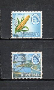 17A180 ローデシア 1966年 普通 国王エリザベス2世と農産物トウモロコシ 1sh、カイレ湖 1sh3d 2種 使用済