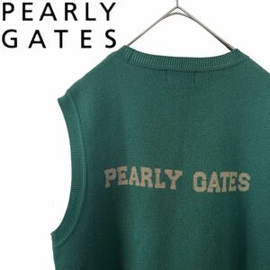 【送料無料】PEARLY GATES パーリーゲイツ　ニットベスト　ゴルフウェア　メンズ　4 グリーン　緑　M GOLF ロゴ