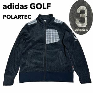 状態良 adidas GOLF POLARTEC チェック フリースジャケット アディダス ゴルフ ポーラーテック ロゴ刺繍 レディース