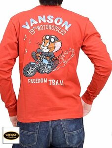 vanson×TOM＆JERRYコラボ 天竺ロングTシャツ◆vanson レッドMサイズ TJV-2233 バンソン ヴァンソン トムとジェリー 長袖 刺繍