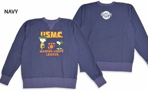 BUZZ×PEANUTS セットインクルーネックスウェット「U.S.M.C」◆BUZZ RICKSON'S ネイビーXLサイズ BR69073 バズリクソンズ スヌーピー