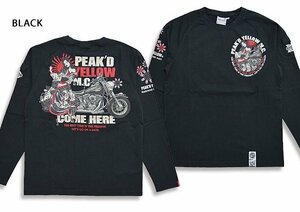 バイクロングTシャツ◆Peak'd Yellow ブラックXLサイズ(サイズ44) PYLT-234 ピークドイエロー 和柄 和風 姉御 着物 ロンT 長袖 エフ商会