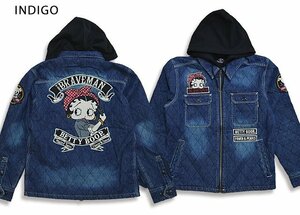 BR×BETTYコラボ ジップ長袖シャツジャケット◆The BRAVE-MAN インディゴXXLサイズ BBB-2238 ブレイブマン ベティーちゃん 刺繍