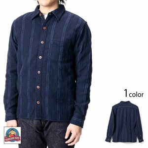 刺し子ダブルクロスシャツ◆桃太郎ジーンズ ネイビーXXLサイズ 44inch MLS1040M23 MOMOTARO JEANS 日本製 岡山 国産