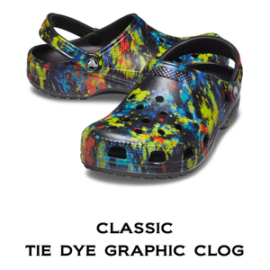 24cm クロックス クラシック タイ ダイ グラフィック クロッグ タートニック×マルチ ブラック Classic Tie Dye Graphic Clog M6W8