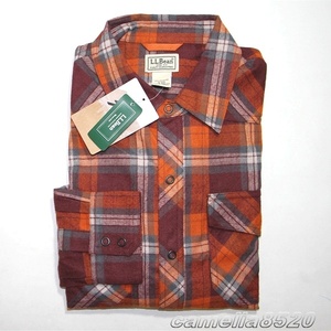 L.L.Bean L e ruby nOverland Performance flannel long sleeve shirt thick check pattern orange / red US M size L unused goods 