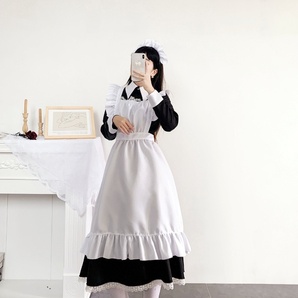 新品 メイド服 (レディース) Mサイズ コスプレ 安い ロング丈 長袖 メイド風エプロン 白 (ホワイト) 黒(ブラック) スカート 衣装の画像6